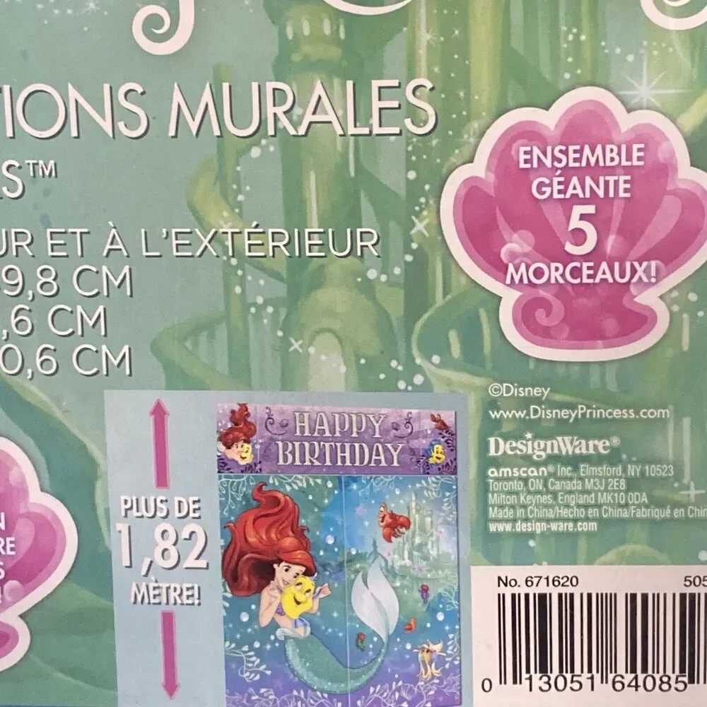 Disney PRINCESS Ariel Mermaid HAPPY BIRTHDAY party GIANT BACKDROP DECORATING KIT